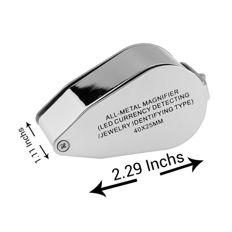 Foldable 40X mini pocket currency detecting loupe with 25mm magnifying glass and LED UV light