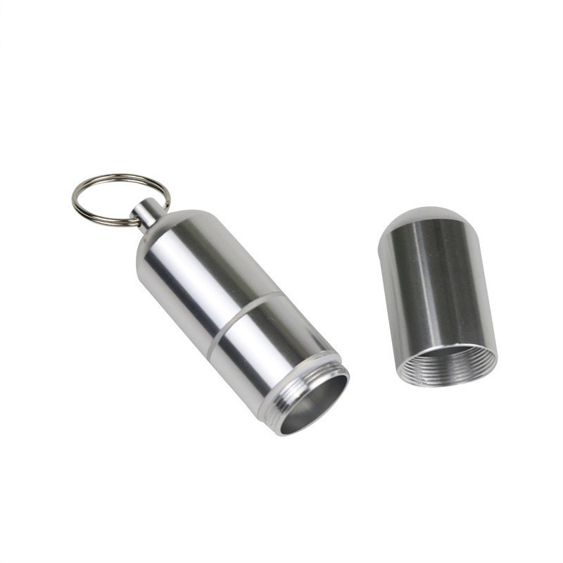 Silver Aluminum Alloy Waterproof Cigarette Case Pill Toothpick Capsule Holder with Keychain Mens Gift