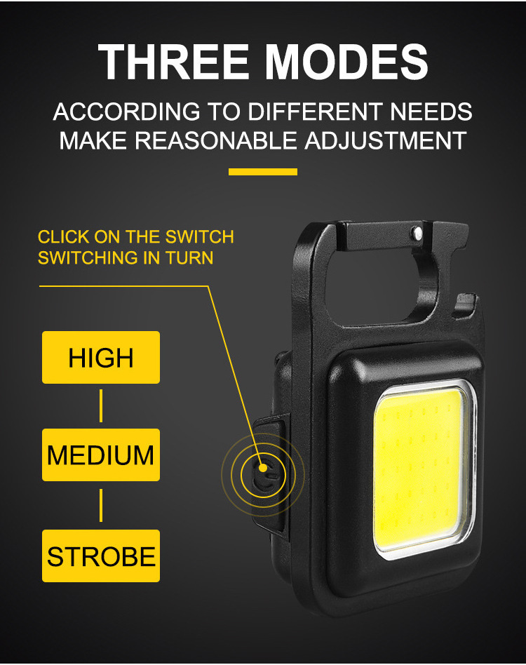 Wholesale 500 Lumen Rechargeable COB Work Light Mini Pocket Flashlight with 3 Light Modes Camping Keychain Light