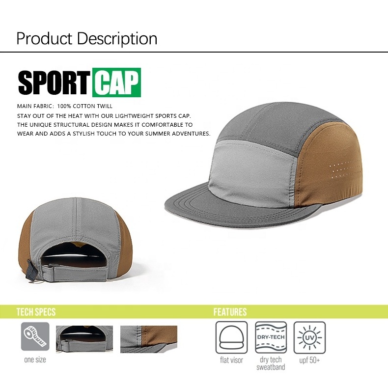 [Foldable ] Custom Logo 5 Panel Unstructured Quick dry Outdoor Running Foldable Brim Sports camp caps