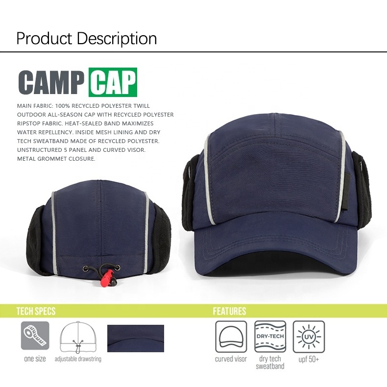 5 panel cap unstructured caps nylon rope with fast drying custom logo sports hat Soft Bill Water Resistant Baseball Cap