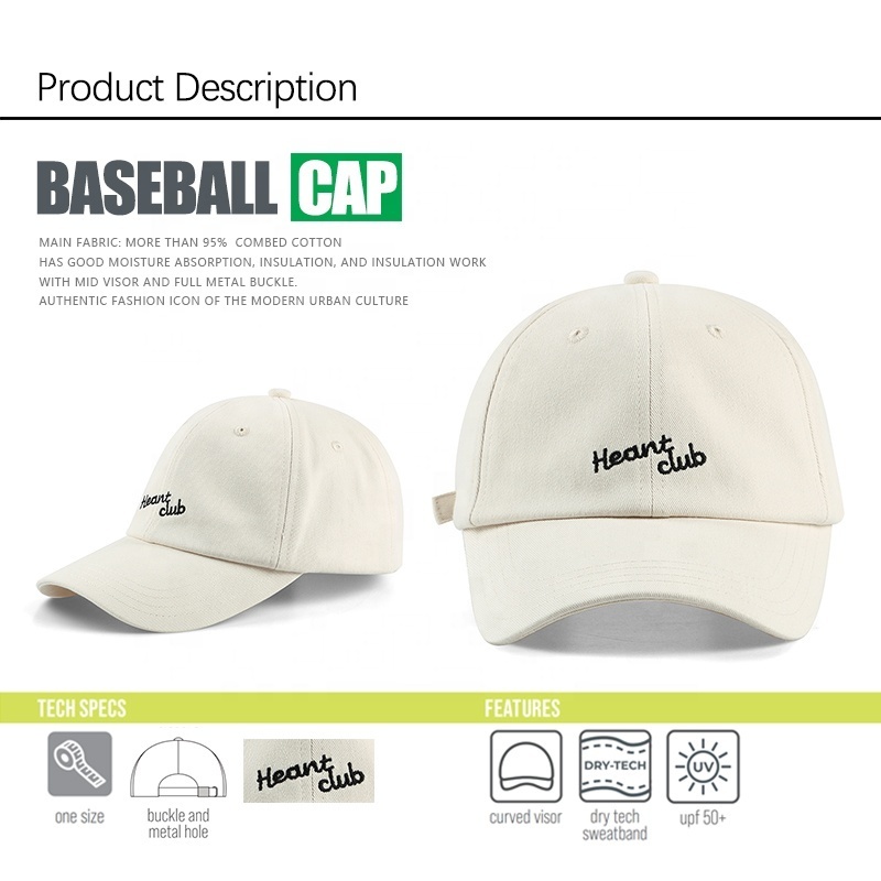 custom 6 panel baseball cap unscructured embroidery logo washed cotton 5 panel sports caps uv hat protection dad hats