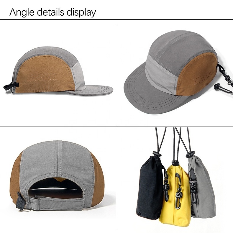 [Foldable ] Custom Logo 5 Panel Unstructured Quick dry Outdoor Running Foldable Brim Sports camp caps