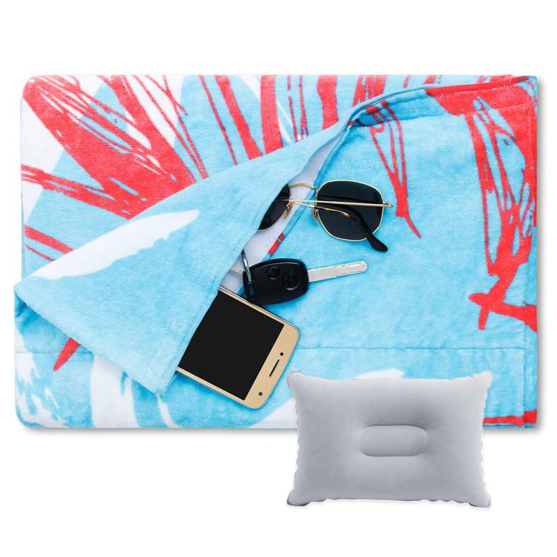 Thick Cotton Extra Large Beach, Pool, Sunbathing - with Inflatable Pillow & Hidden Pocket  Oversized Beach Towel