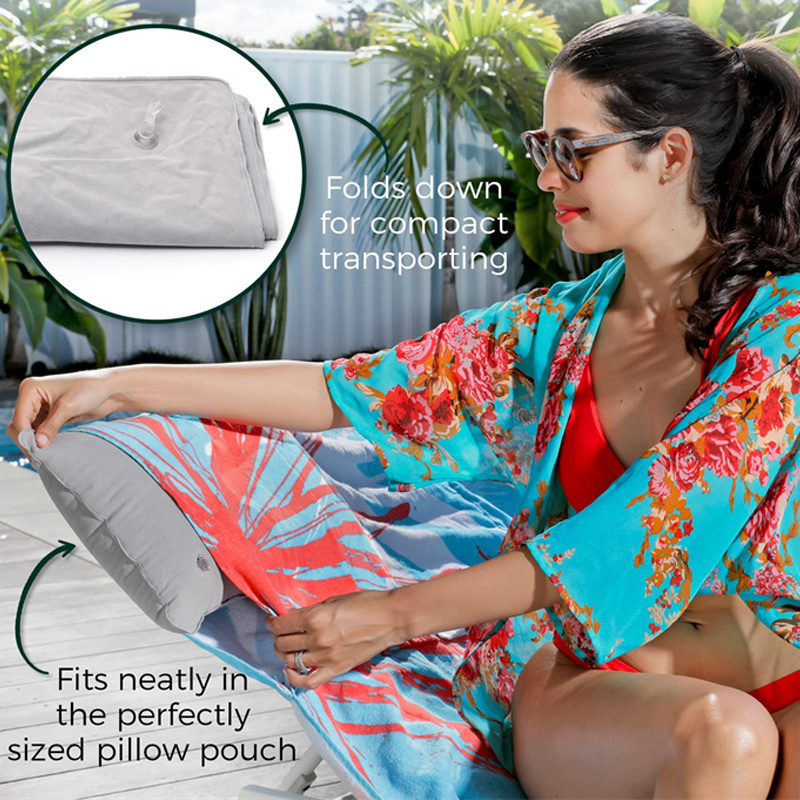 Thick Cotton Extra Large Beach, Pool, Sunbathing - with Inflatable Pillow & Hidden Pocket  Oversized Beach Towel