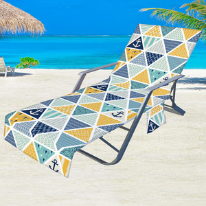 custom microfiber beach chair cover with pockets, Take down portable beach chair towel cover lounge mate towels