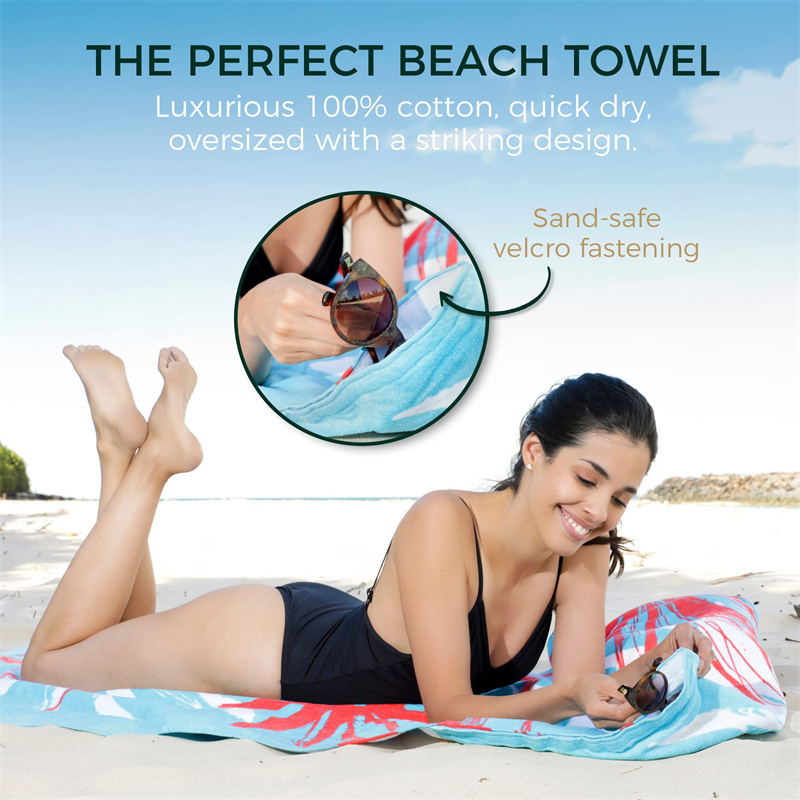 Thick Cotton Extra Large Beach, Pool, Sunbathing - with Inflatable Pillow & Hidden Pocket  Oversized Beach Towel