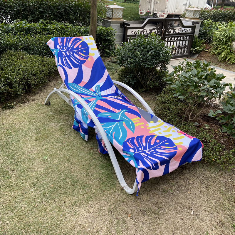 custom microfiber beach chair cover with pockets, Take down portable beach chair towel cover lounge mate towels