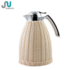 Wheat rattan coffee pot arabic thermos with glass refill thermos jug