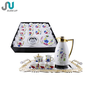 New Arrival Product Gift Set 6pcs Cawa Cups Turkish Tea Set with Glass Cup Vacuum Flask Carafe Pot