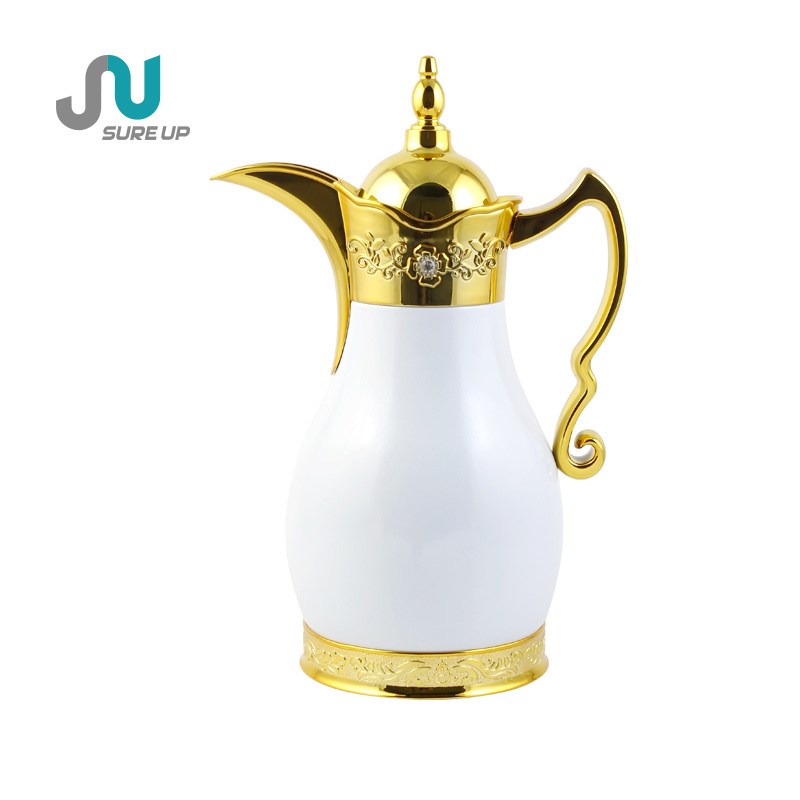 Golden White Arabic Coffee Dalllah Thermal Flask Thermos vacuum flask inner glass Arabic Coffee Pot 1L