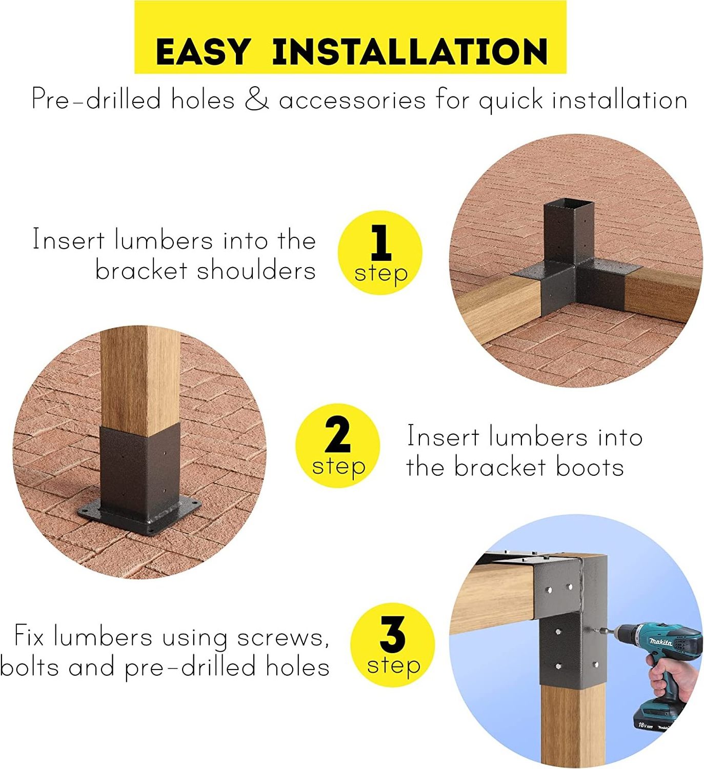 Pergola Construction Brackets Kit Modular Metal pergola bolt kit steel mount bracket for 12x12 Lumber