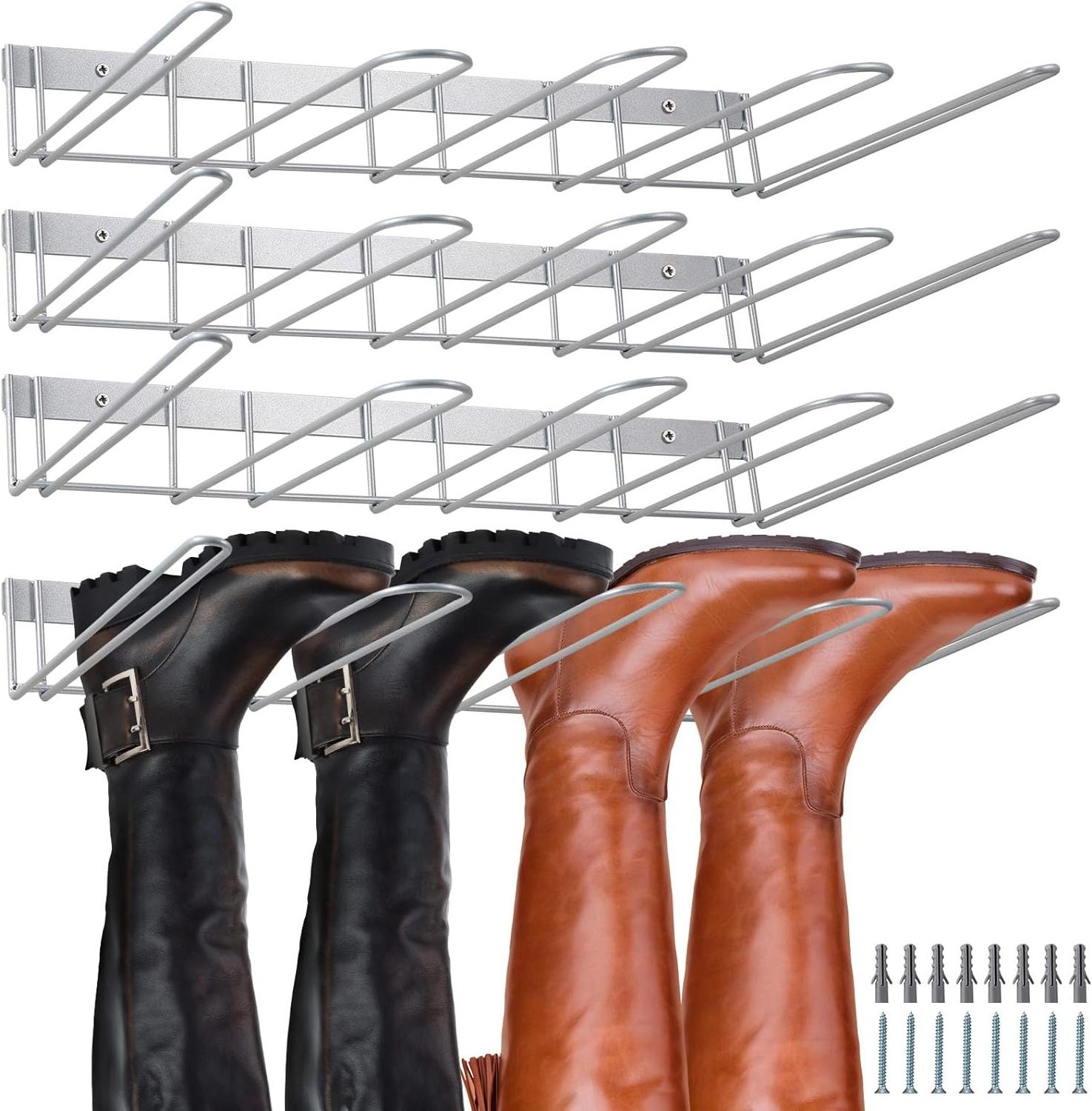 Steel 4 Pair Hanging Boot Rack Tall Shoe Holder for Closet Wall Mount Boot Organizer