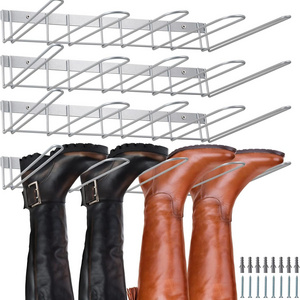 Steel 4 Pair Hanging Boot Rack Tall Shoe Holder for Closet Wall Mount Boot Organizer