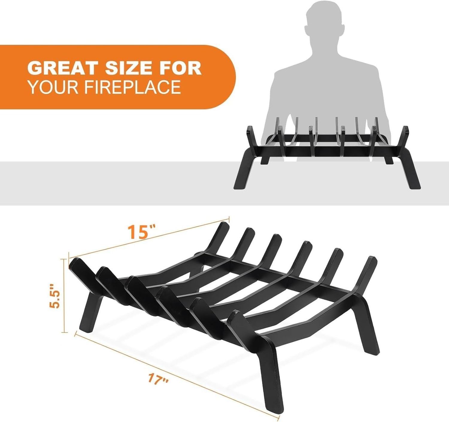 Removable Wrought Iron 6 Bars Fire Pit Grate for Outdoor Chimney Hearth Wood Stove Burning Indoor