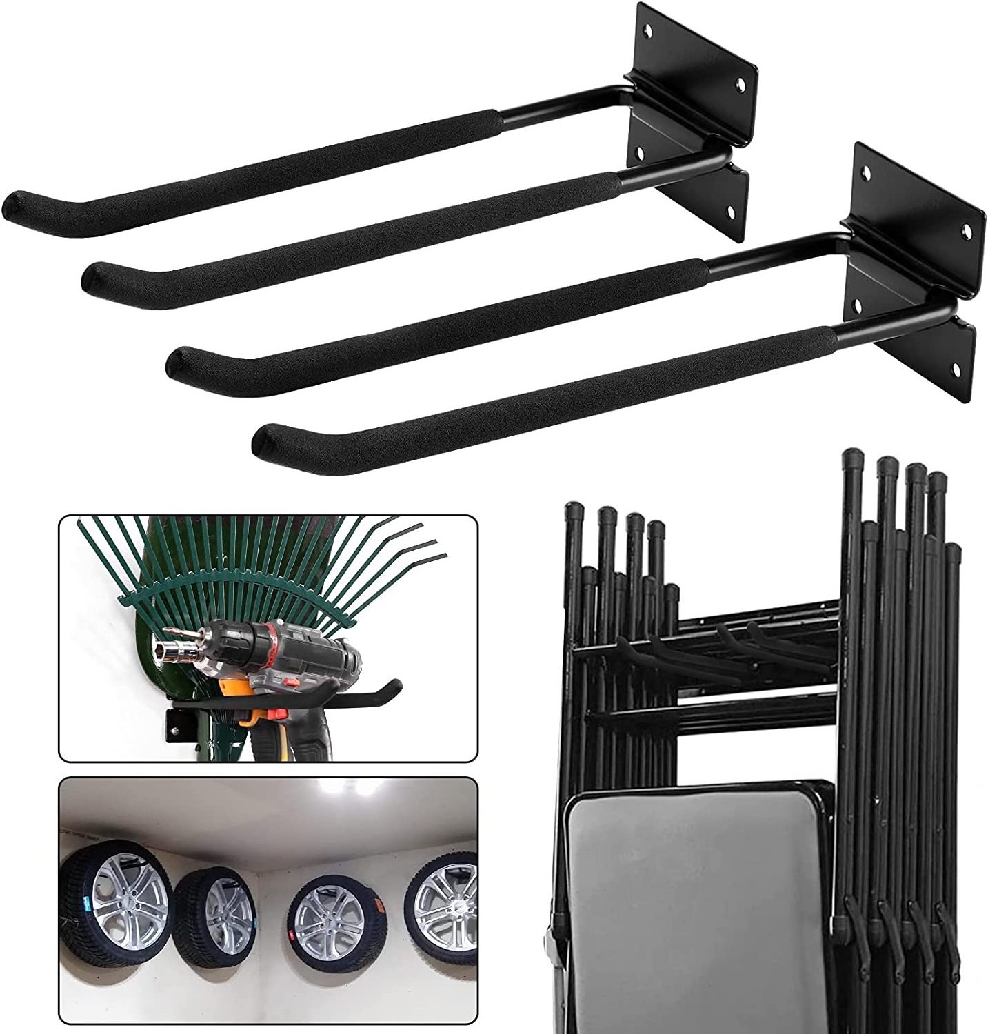 Wall Mounted Heavy Duty Hanger Tool Organizer Rack Storage Utility Hooks for Tire Rack Snow Board