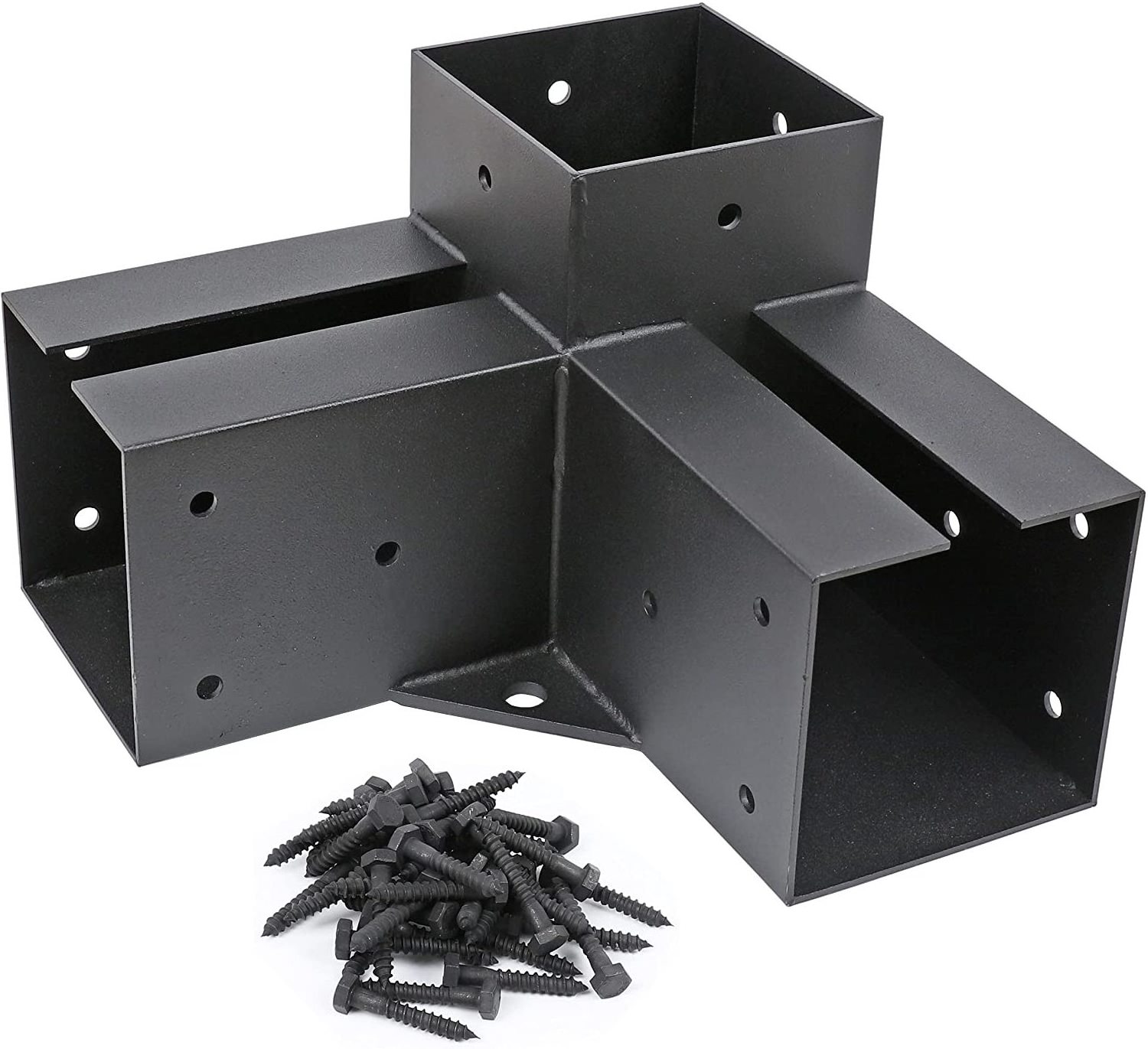 4x4 Pergola Bracket Sustainable 4-Way Right Angle Corner Bracket with Black Powder Coated Woodwork DIY Pergola Kit