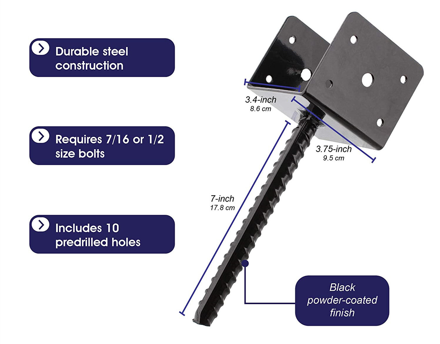 Surealong U Shape Fence Post Holder Ground Spike Concrete Post Anchor 4x4 Post Base Spike 4 Pack