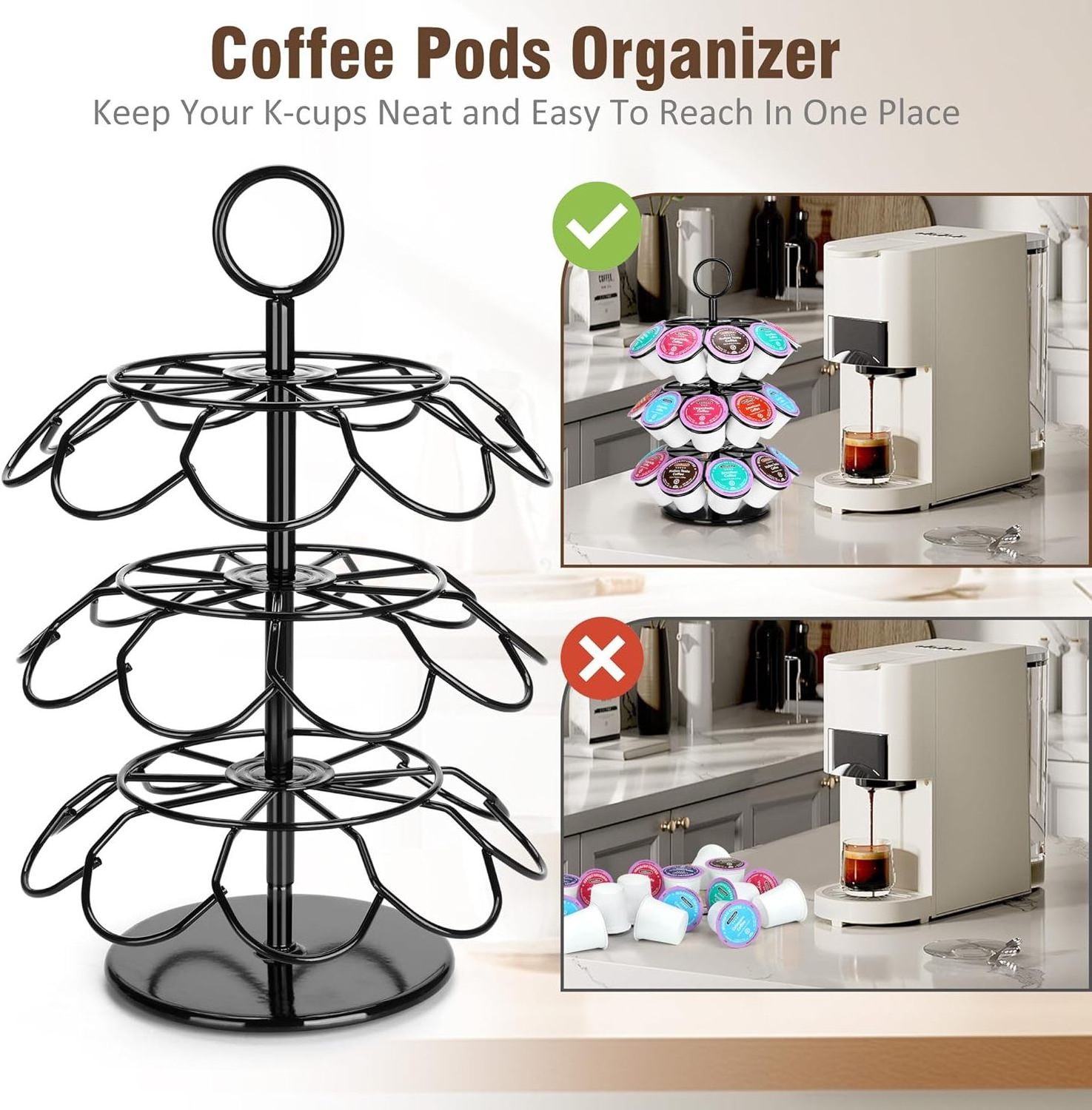 Kitchen Detachable 360-Degrees Carousel Storage Coffee Pod Holder Compatible with 36pcs K-Cups