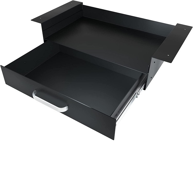 Under Desk Drawer Storage with Laptop Shelf, Double Layer Easy Slide-Out Drawer Organizer with Ball Slide