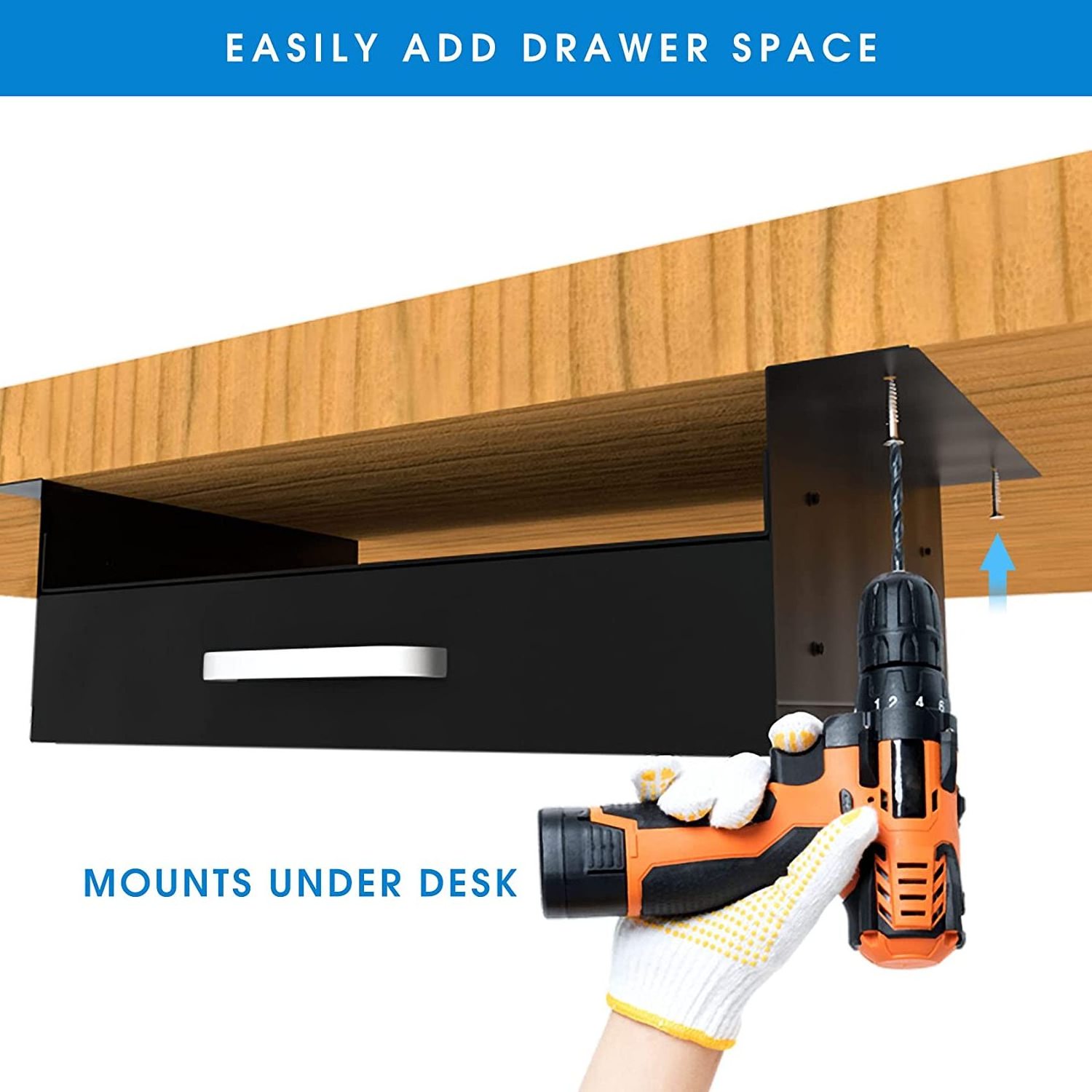 Under Desk Drawer Storage with Laptop Shelf, Double Layer Easy Slide-Out Drawer Organizer with Ball Slide