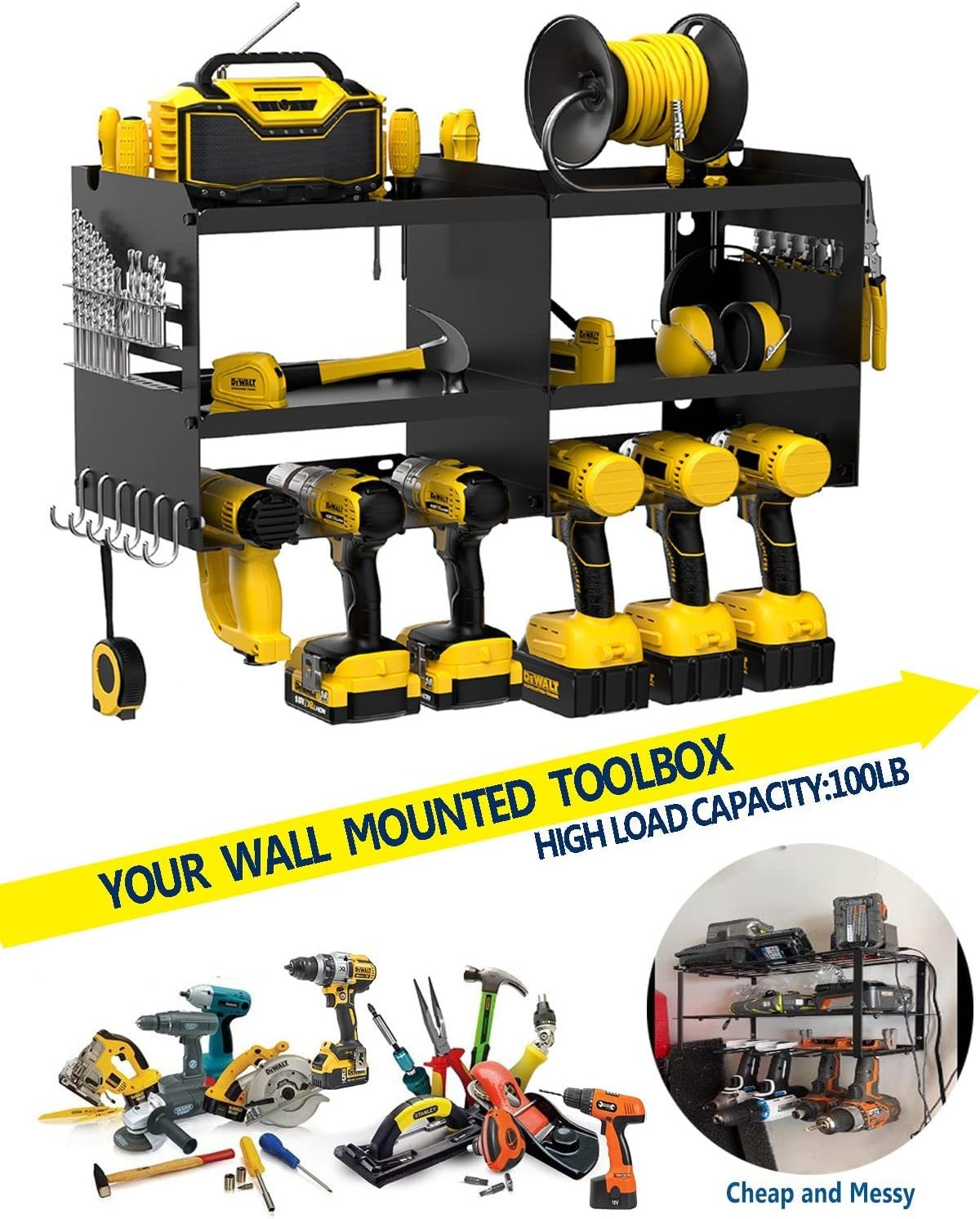 Power Tool Organizer Wall Mount Garage Tool Drill Holder Storage Heavy Duty Metal Utility Tool Shelf Rack