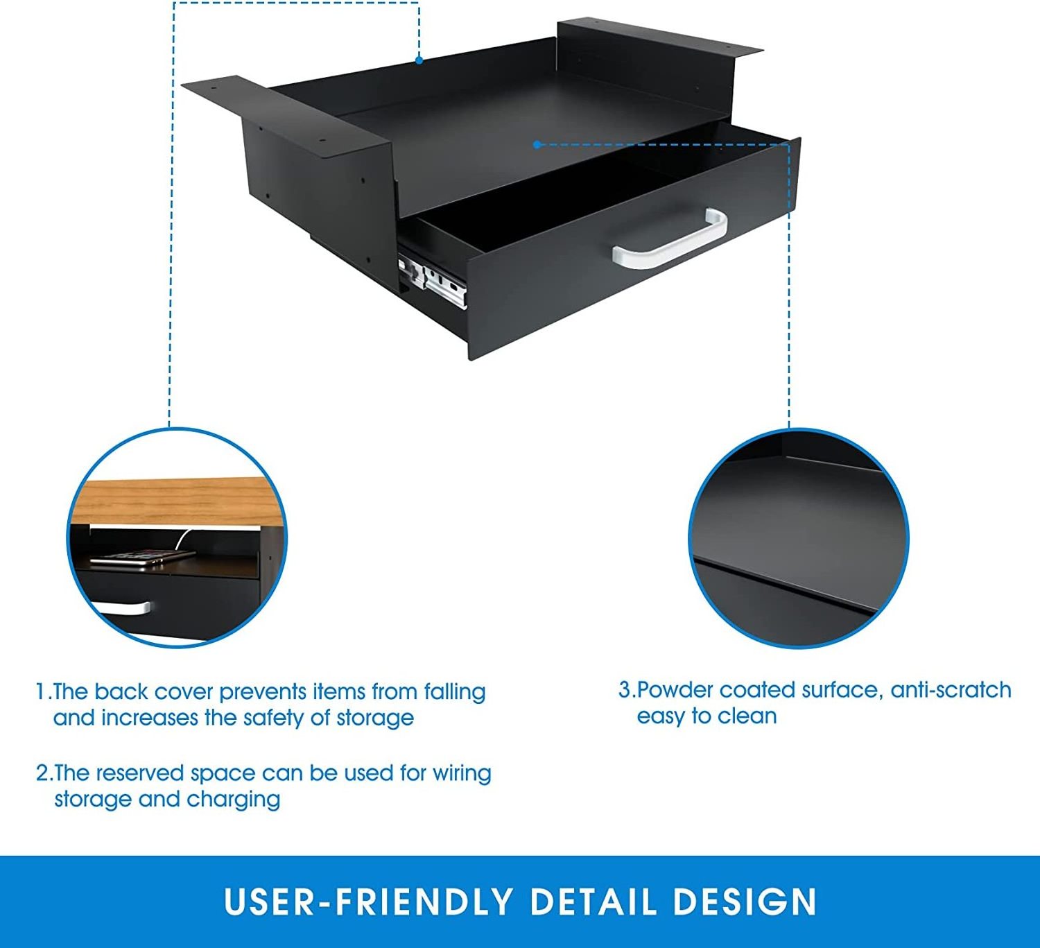 Under Desk Drawer Storage with Laptop Shelf, Double Layer Easy Slide-Out Drawer Organizer with Ball Slide