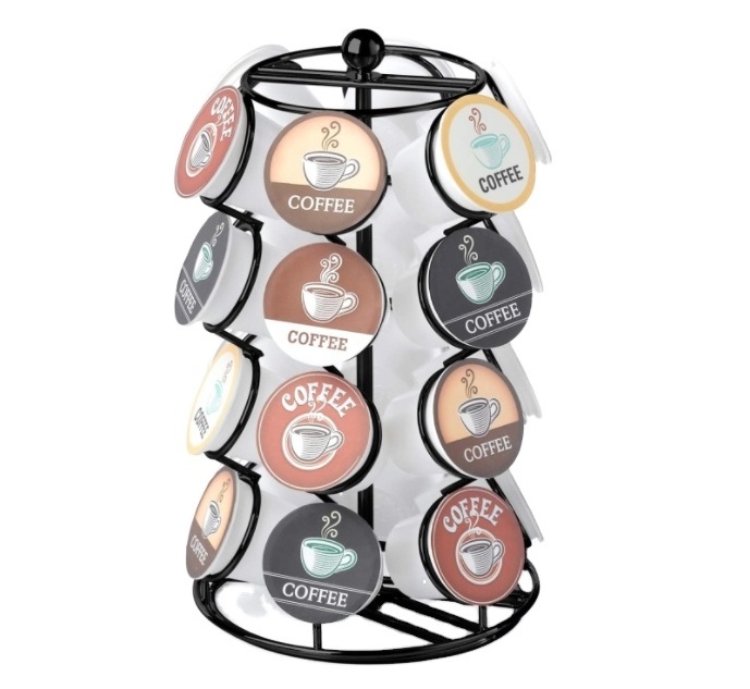 360-Degrees Rotating Black Metal K Cup Coffee Pod Carousel Coffee Pods Storage Rack Compatible with Keurig Pods and Dolce Gusto