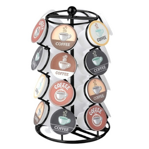 360-Degrees Rotating Black Metal K Cup Coffee Pod Carousel Coffee Pods Storage Rack Compatible with Keurig Pods and Dolce Gusto