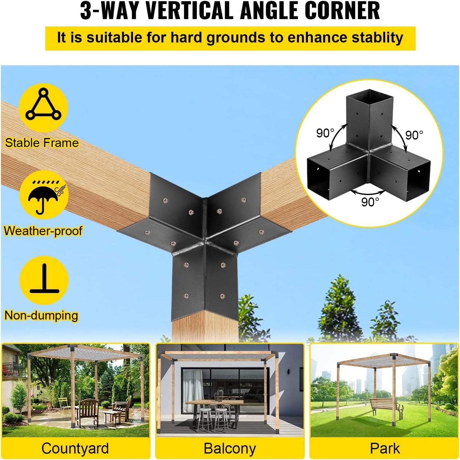 Modular Modern Outdoor Gazebo Hardware Kit DIY Elevated Log Shelf Kit Includes 4 Bracket Shoulders 4 Boots For 6x6, 4x4 Timber.