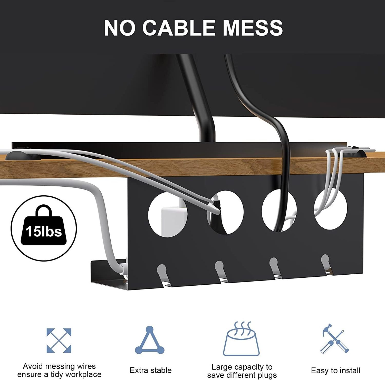 Under Desk Cable Management No Drill Cable Duct Tray for Table