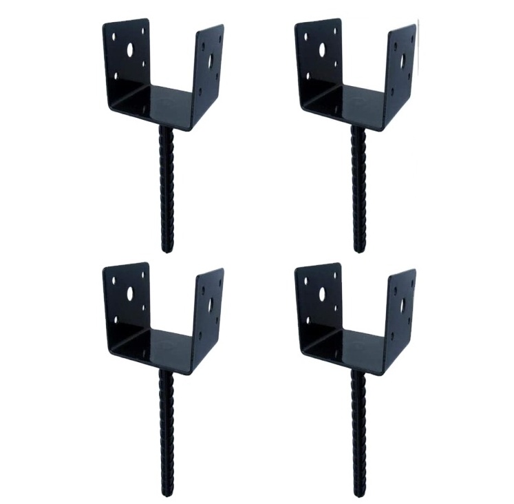 Surealong U Shape Fence Post Holder Ground Spike Concrete Post Anchor 4x4 Post Base Spike 4 Pack