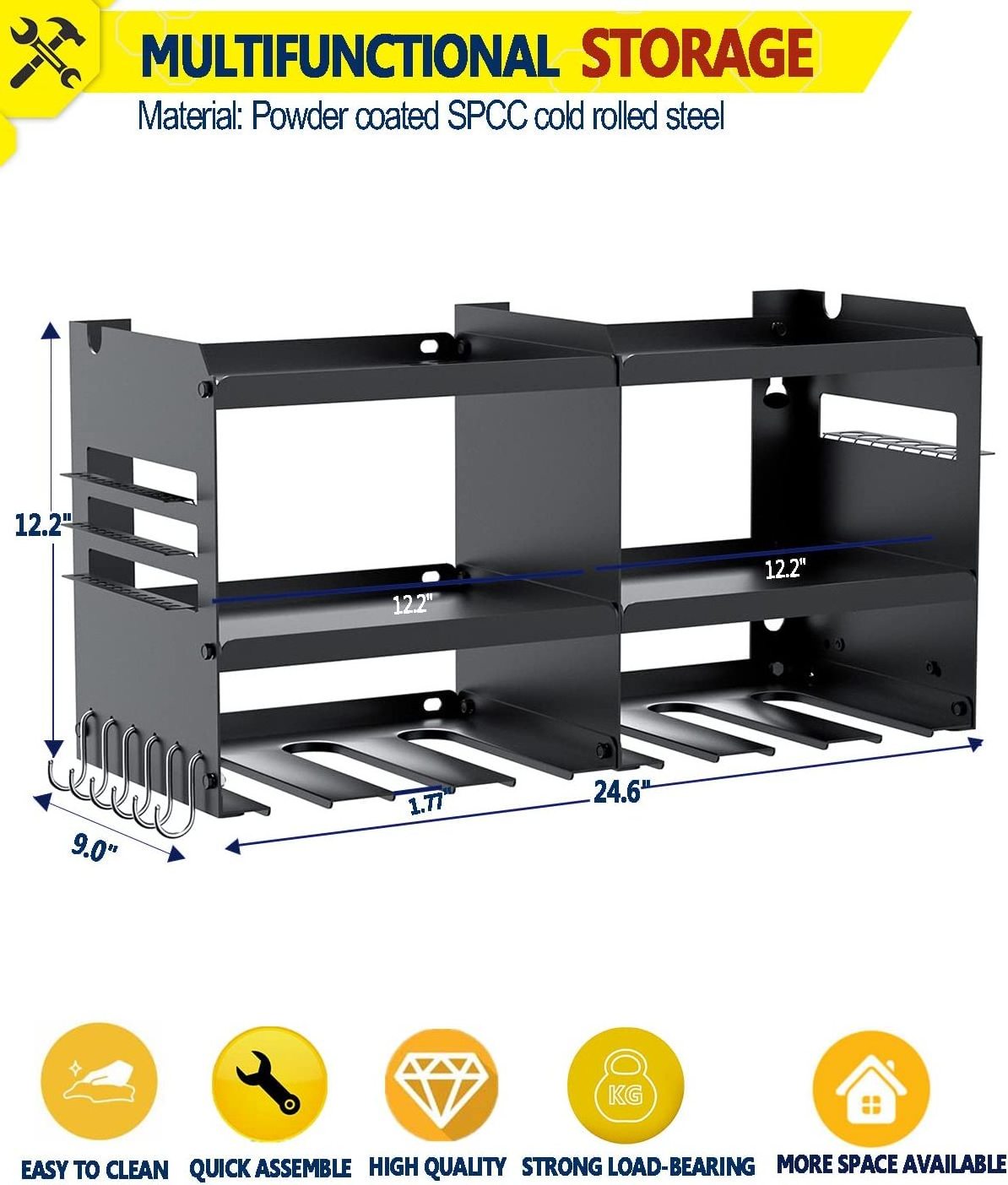 Power Tool Organizer Wall Mount Garage Tool Drill Holder Storage Heavy Duty Metal Utility Tool Shelf Rack