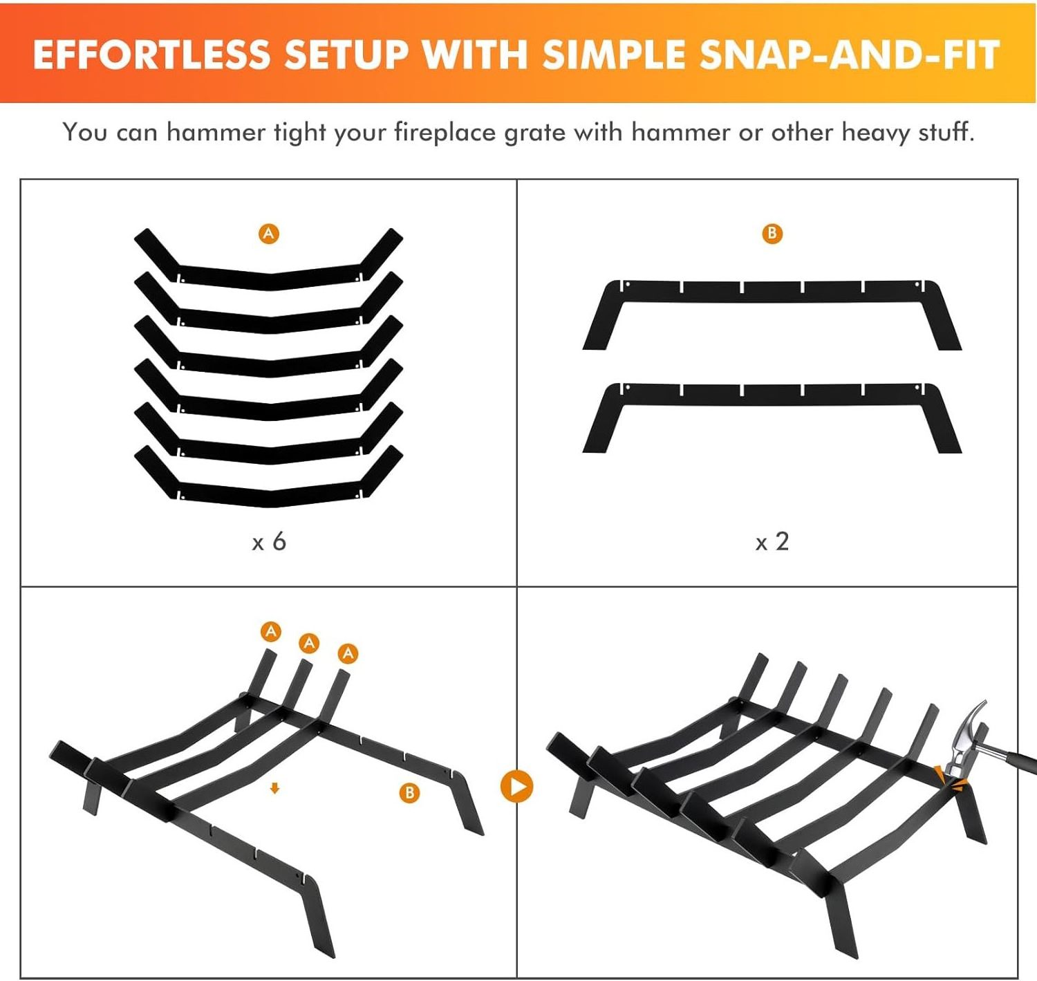 Heavy Duty Fire Grate 17 inch for Fireplace 6-Bars Log Grate Holder Wood Grate for Outdoor Wood Stove Firewood Rack Holder