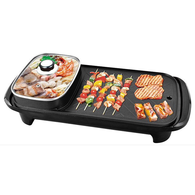 Two In One Home Use BBQ Large High Efficient Electric Hot Pot And Bbq Grill MultiFunction Indoor Table Smokeless Electric Grill