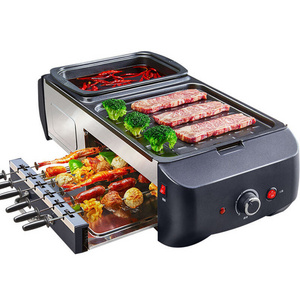 Smokeless Indoor Multifunctional 3 In 1 6 Strings Electric BBQ Kebab Grill Machine With Hotpot