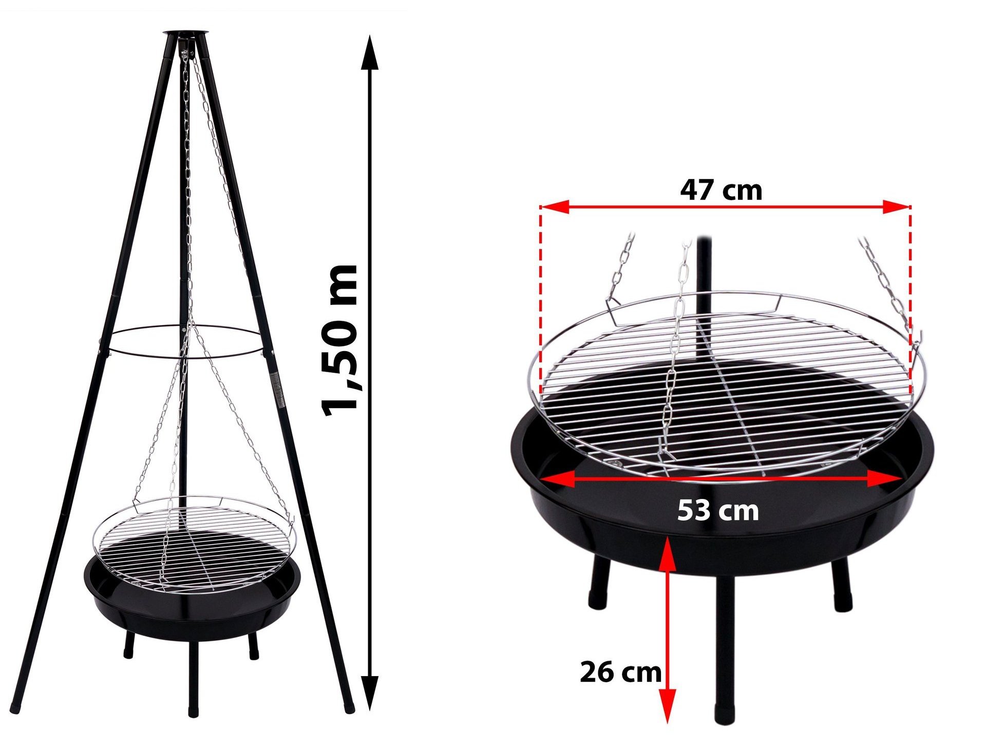 Stainless Steel Chain Barbeque Grill Tripod Hanging Folding Charcoal BBQ Grill Outdoor