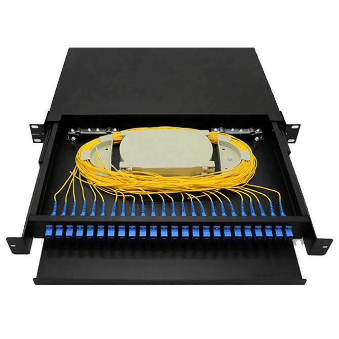 ODF Rack mounted distribution frame 12 24 36 48 port patch panel splice tray SC FC LC adapter 1U 2U 19inch slideable