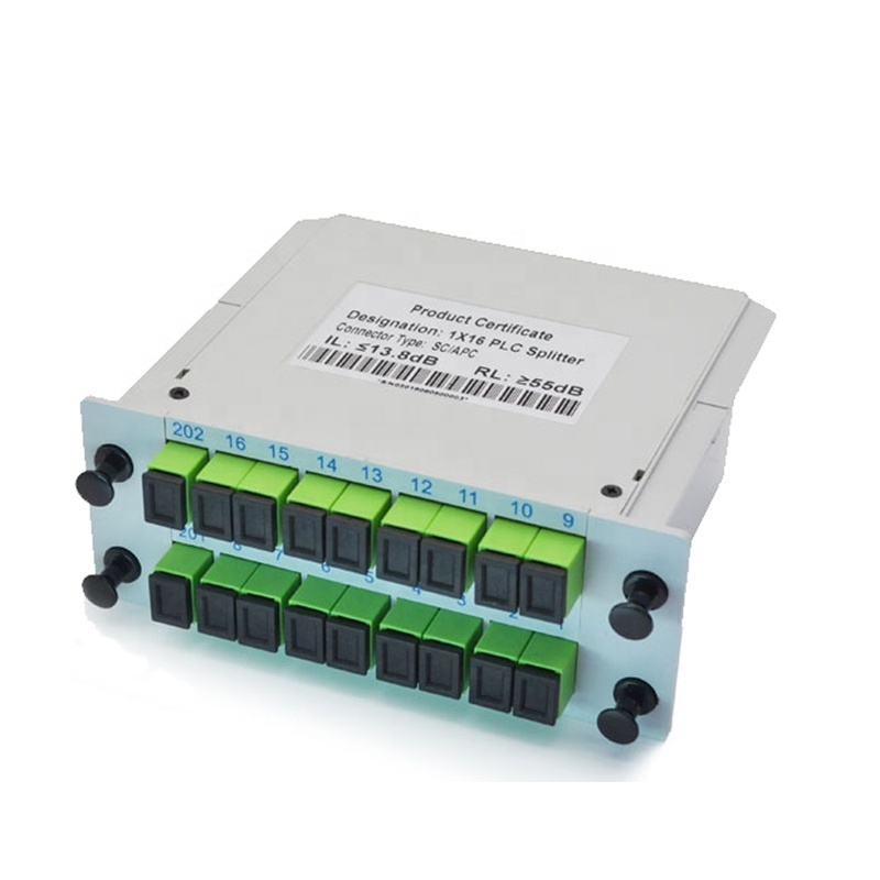 1:2 1:4 1:8 1:16 1:32 1:64 FTTH FTTX ABS Box PLC Splitter with SC LC UPC APC connector card splitter steel tube splitter