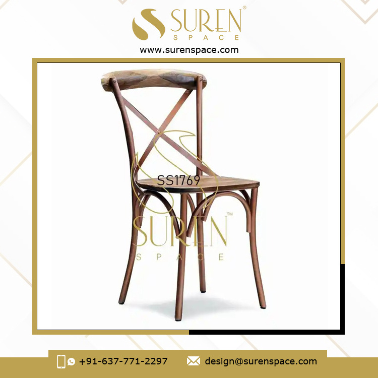 2023 Latest Collection Commercial Furniture Metal Wooden Banquet Event Chair Rental Wedding Cross Back Industrial Chair