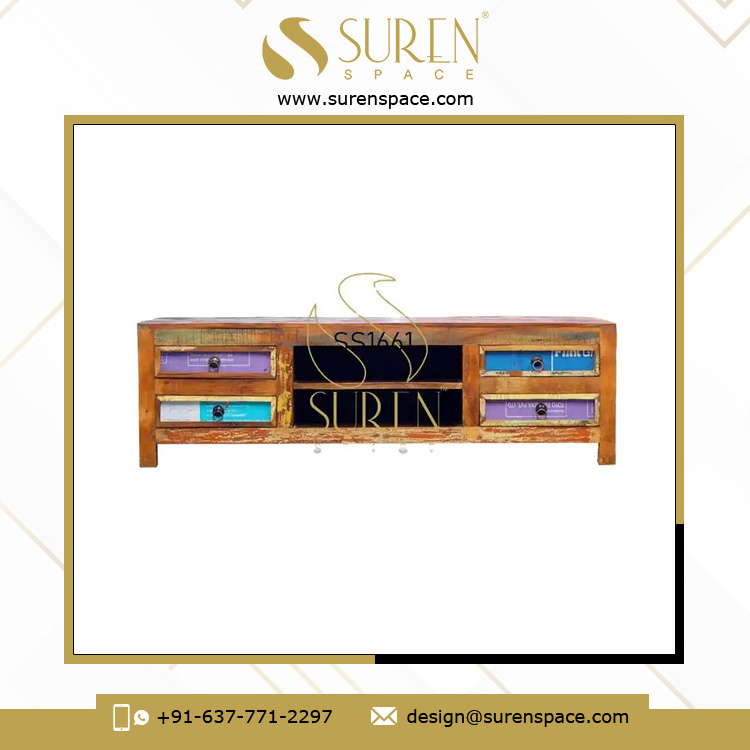 High Quality Living Room Furniture Indian TV Reclaimed Wood Hall Entry Way TV Unit Drawer Cabinet from Indian Supplier