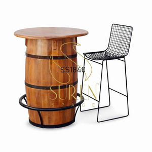 Handmade Solid Wood Barrel Drum Design Handcrafted Bar Restaurant Furniture Brewery Table Set for Commercial Space