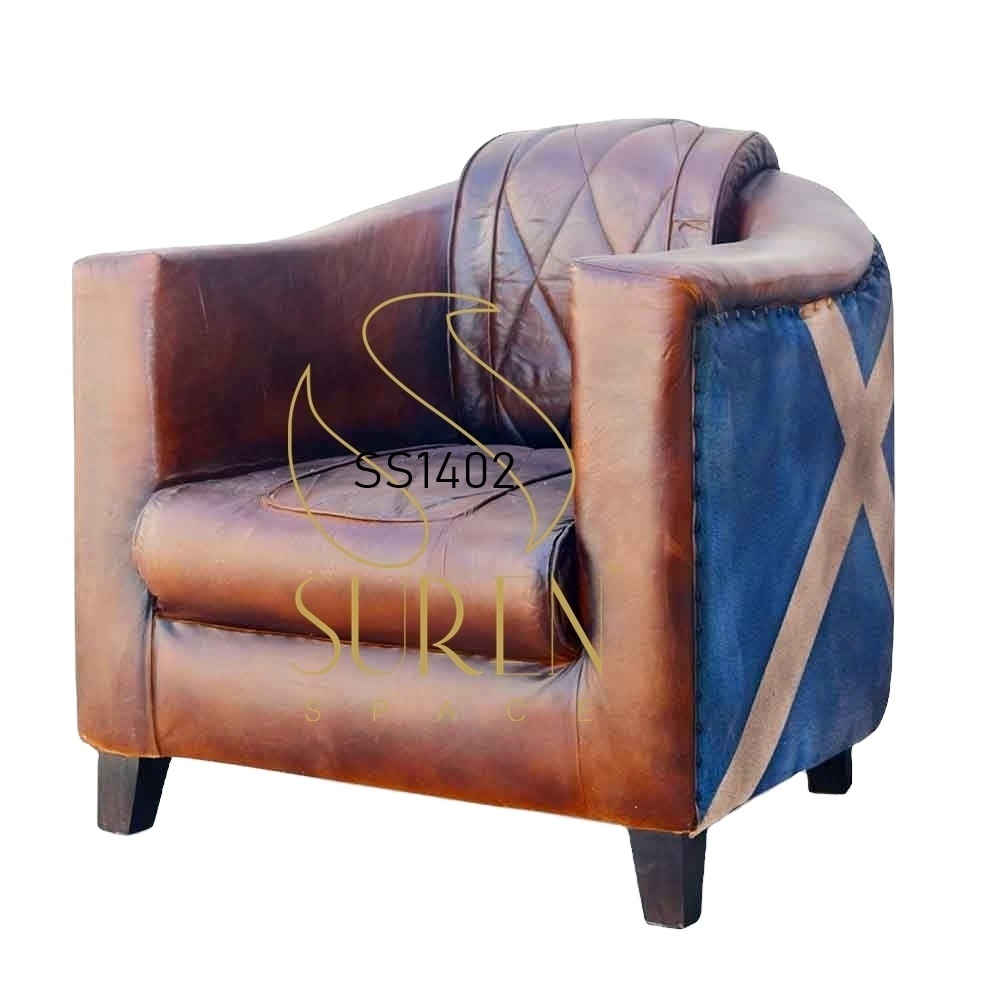 Traditionally Vintage Handmade Living Room Leather Sofa Hotels and Restaurant Bed Room Sofa