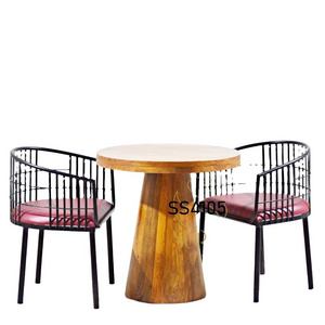 Indian Designer wooden Round Table with two set of chair Hotels Out door Iron Indian Chair