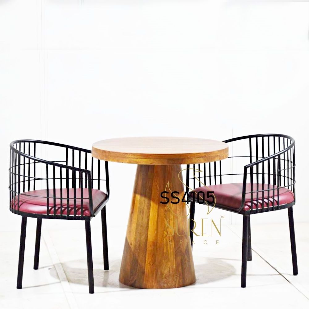 Indian Designer wooden Round Table with two set of chair Hotels Out door Iron Indian Chair