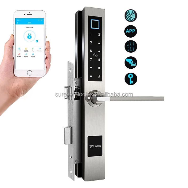 Ultra thin 40mm narrow panel European standard sliding glass door touch password TUYA app fingerprint door lock