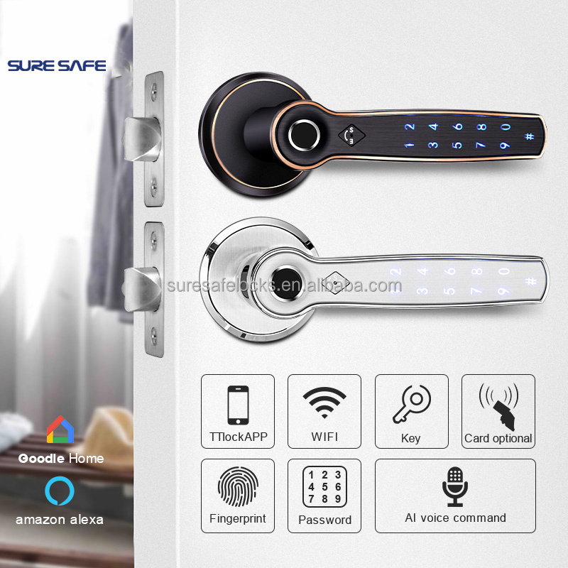 TTLOCK APP Electronic Smart Fingerprint Scanner lever handle Password Door Lock