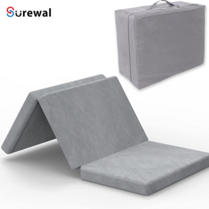 SUREWAL 3 Inch Tri-Folding Guest Travel Mattress Foam Topper with Removable Cover & Waterproof Lining 25 x 75 x 3 Inch