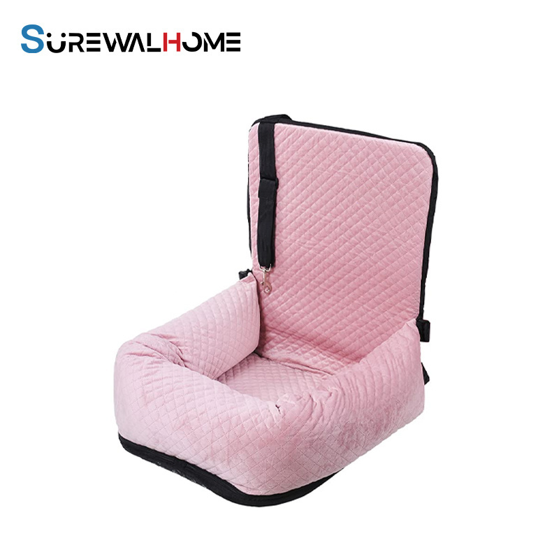 SUREWALHOME Velvet Pet Carrier Washable Car Seat for Medium Small Pet Dog Booster Seat Bed with Safety Belt Leash for Pet Travel