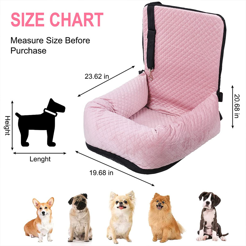 SUREWALHOME Velvet Pet Carrier Washable Car Seat for Medium Small Pet Dog Booster Seat Bed with Safety Belt Leash for Pet Travel